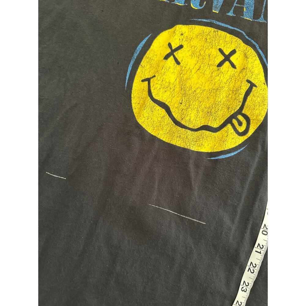 Vintage Nirvana Smiley Face T-Shirt Black Grunge Band Tee Distressed Graphic 2x - Picture 6 of 6